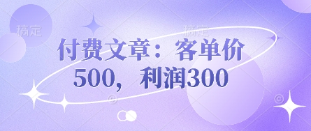 付费文章：客单价500，利润300-三玖社区
