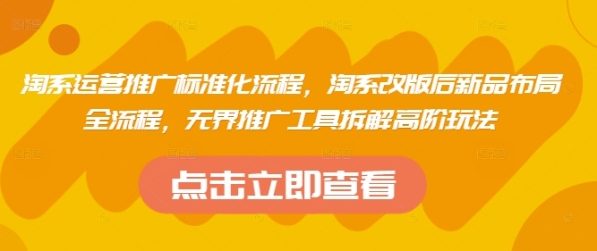 淘系运营推广标准化流程，​淘系改版后新品布局全流程，无界推广工具拆解高阶玩法-三玖社区
