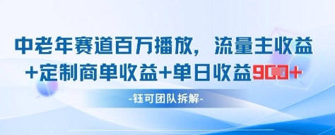 中老年赛道百万播放+流量主收益+定制收益，单日收益9张-三玖社区