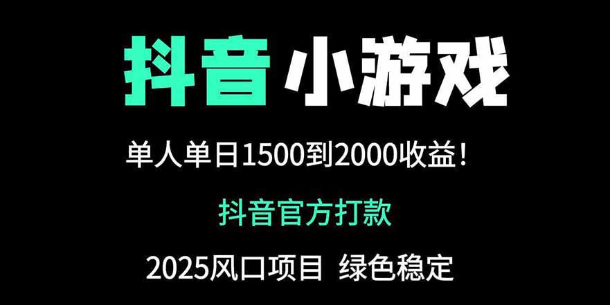 抖音官方小游戏2025全网最新玩法，暴利赚钱项目，单机日入2000+-三玖社区